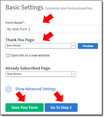 AWeber Form Basic Settings