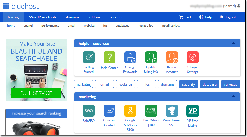 Bluehost Control Panel