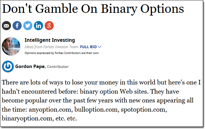 Binary Options Forbes Article