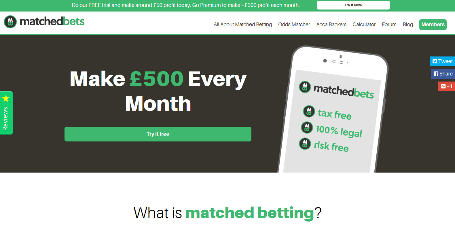 MatchedBets.com Homepage Screenshot