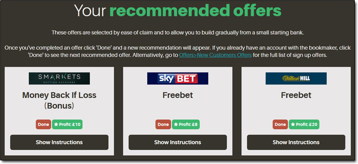 MatchedBets Recommended Offers