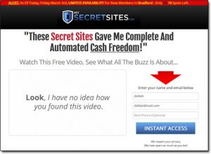 My Secret Sites System Homepage Screenshot