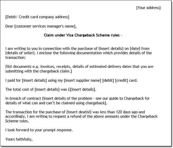 Sample Chargeback Letter