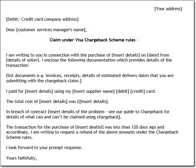 Sample Chargeback Letter