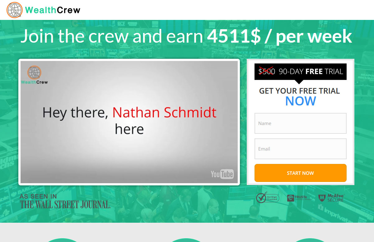 Screenshot of the Wealth Crew homepage