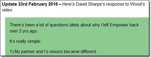 Dave Sharpe Empower Network Departure Statement