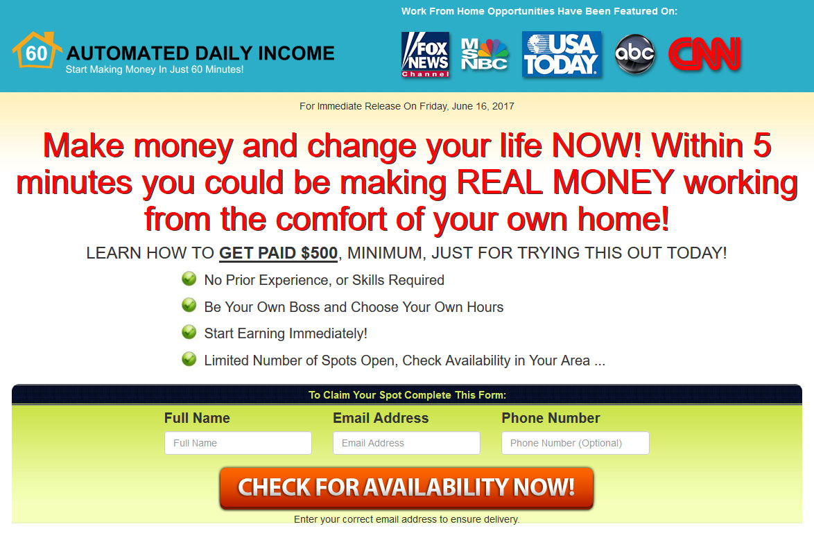 Screenshot of Automated Daily Income Website