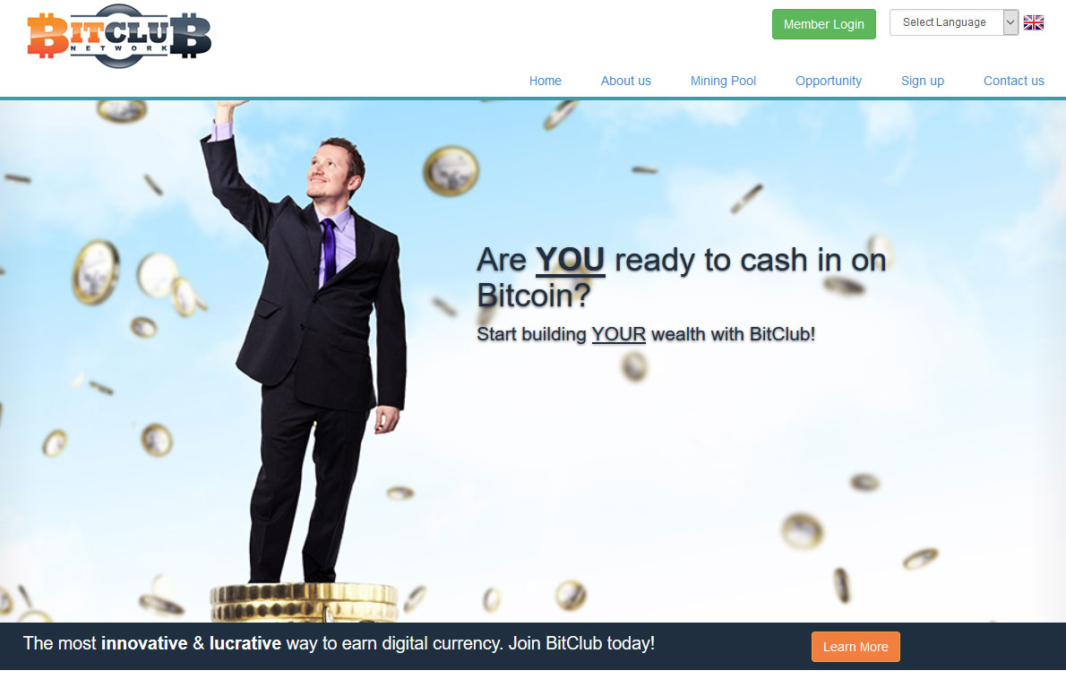 Screenshot of the BitClub Network Homepage