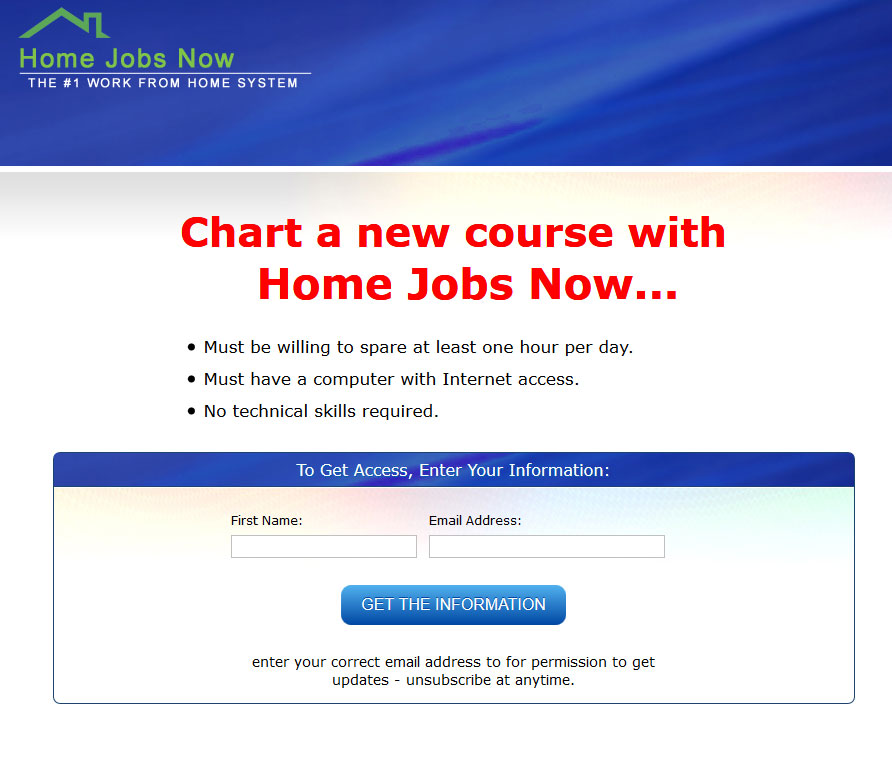 Home Jobs Now Homepage Screenshot