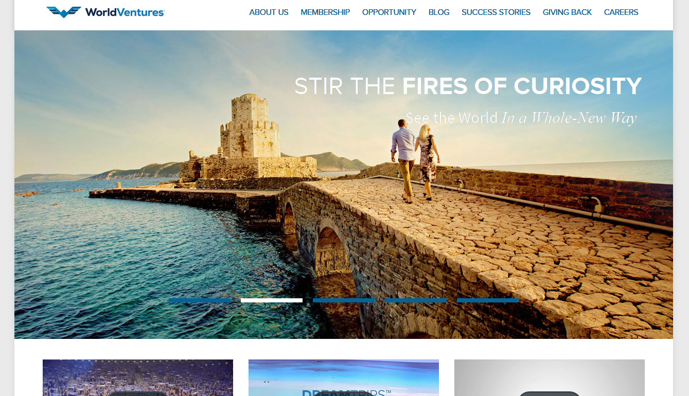 Screenshot of the World Ventures Homepage