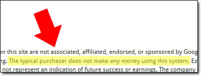 Screenshot of the EZ Money Team Disclaimer