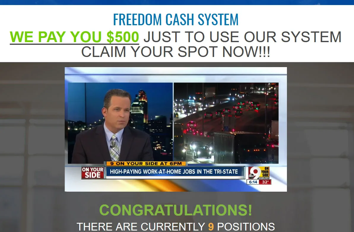 Screenshot of The Freedom Cash System homepage
