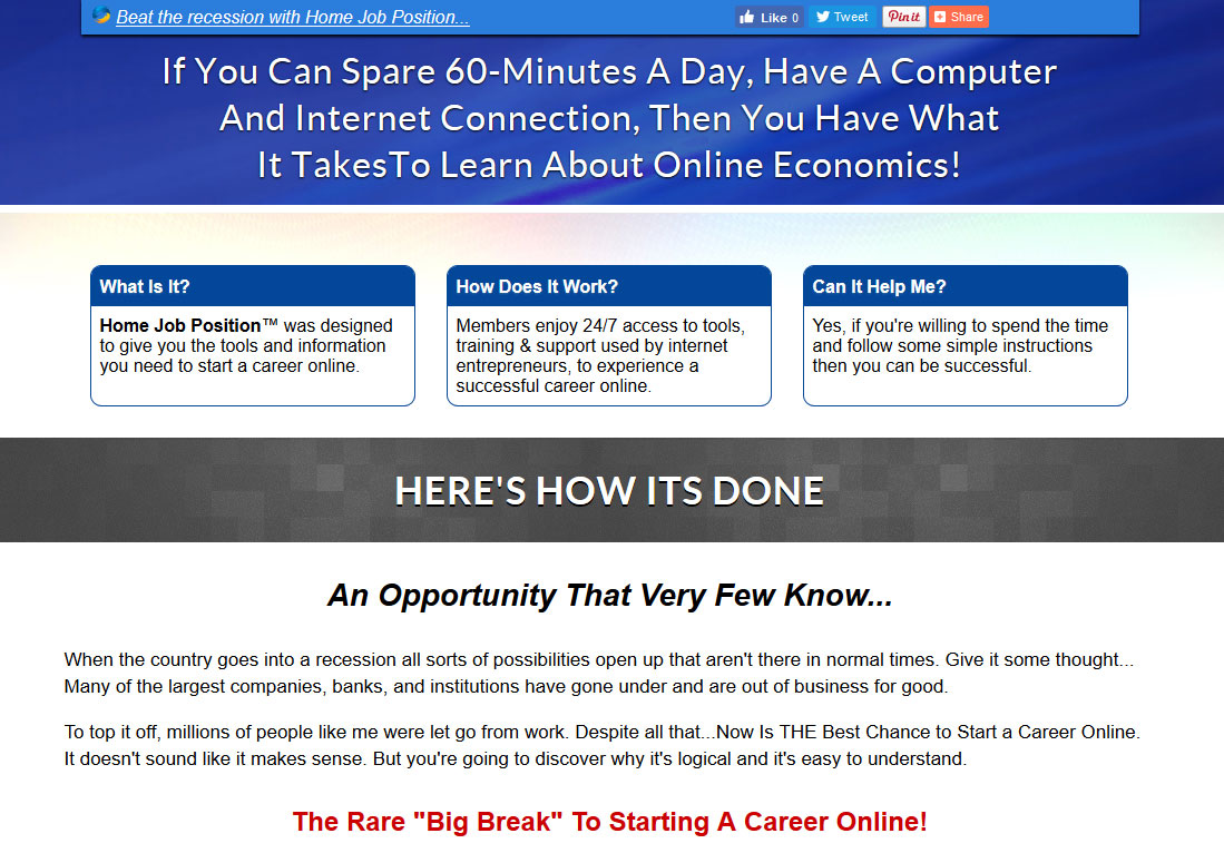 Screenshot of Home Jobs Position Website