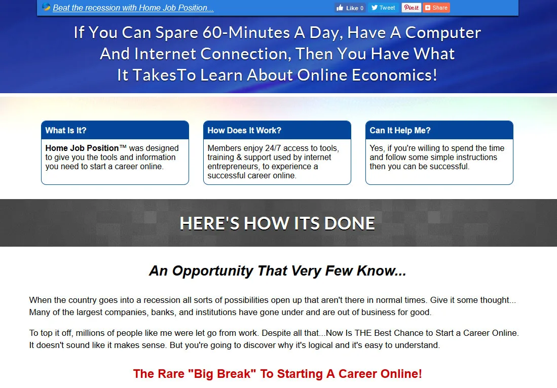 Screenshot of Home Jobs Position Website