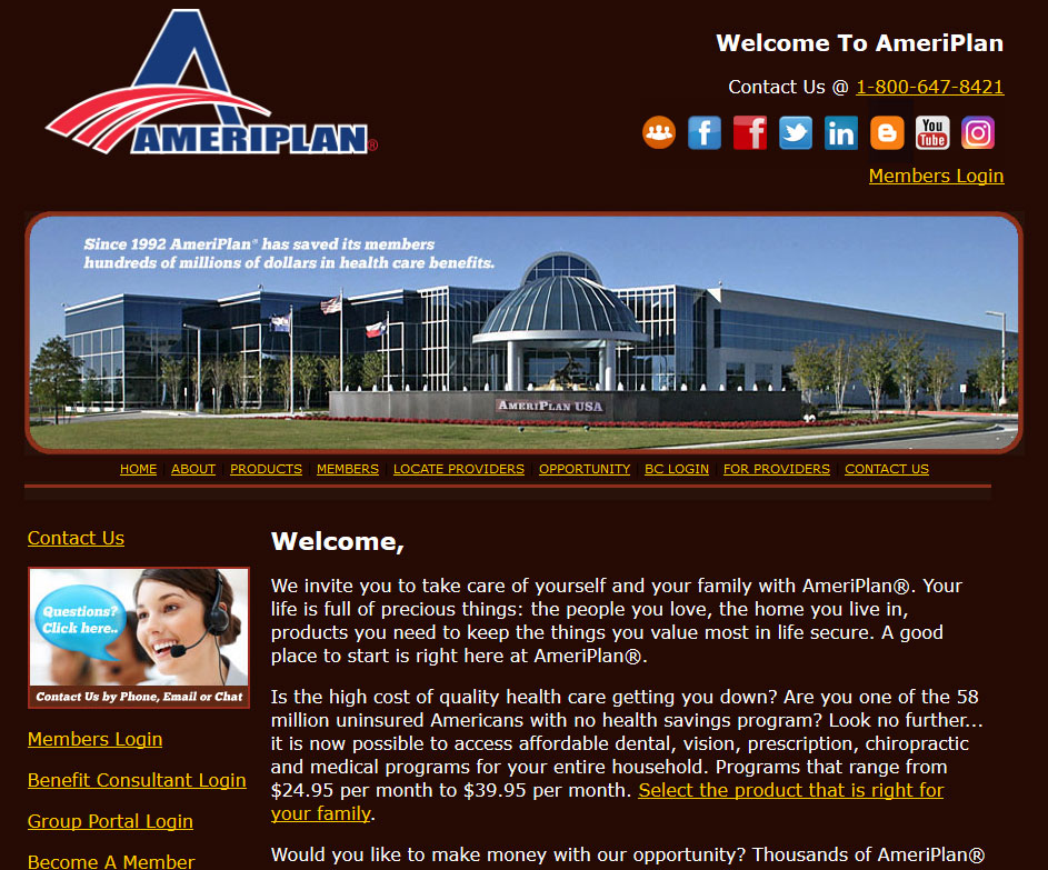 Ameriplan Homepage Screenshot