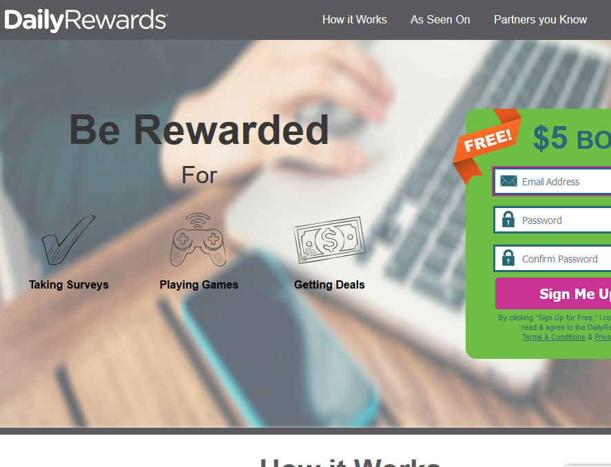 Daily Rewards Homepage Screenshot