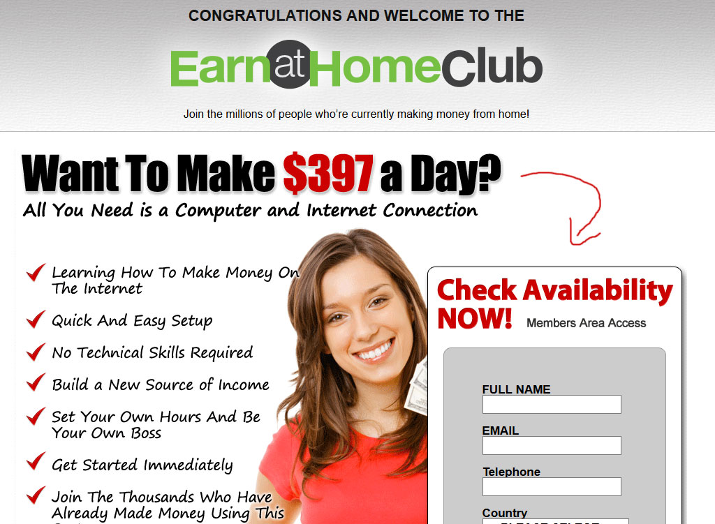 Earn at Home Club Homepage Screenshot
