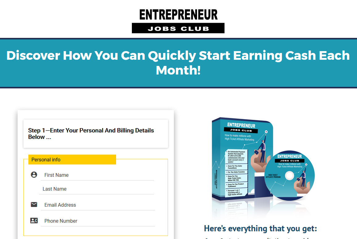 Entrepreneur Jobs Club Homepage