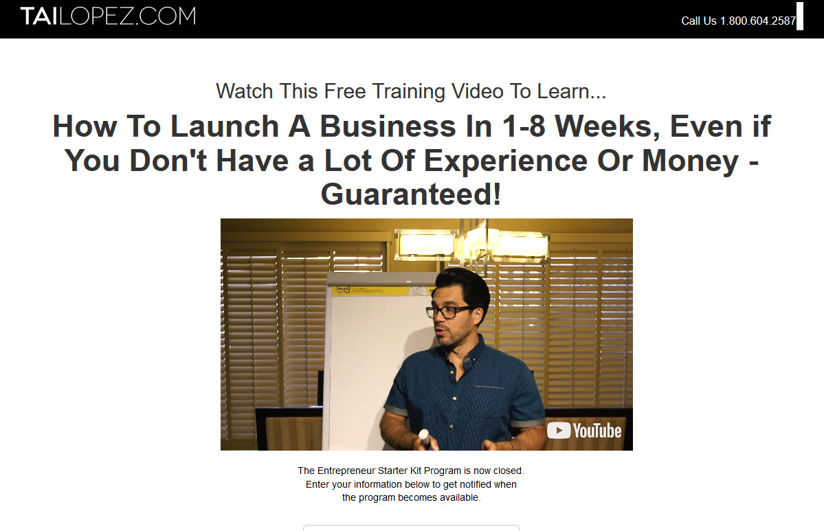 Tai Lopez Entrepreneur Starter Kit Homepage