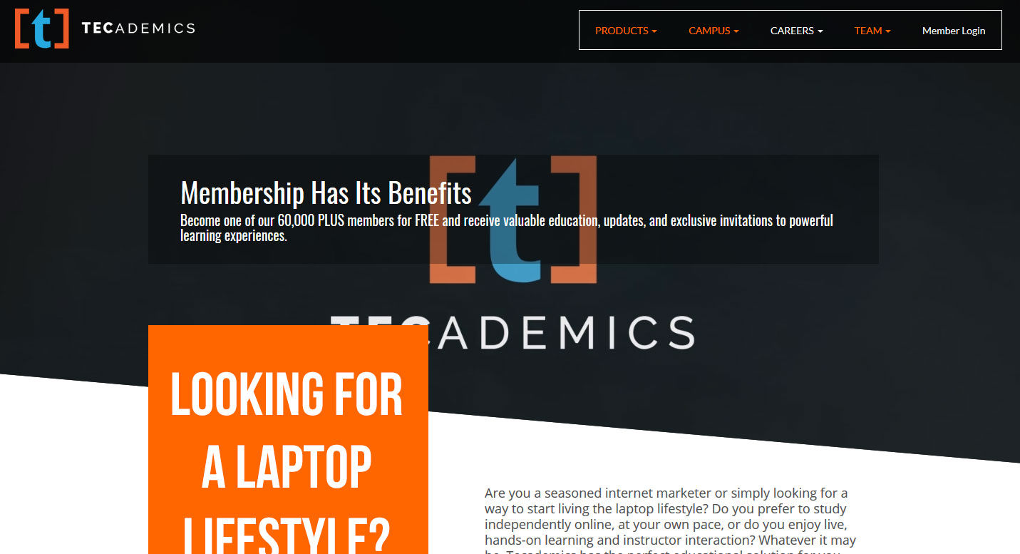 Tecademics Homepage Screenshot