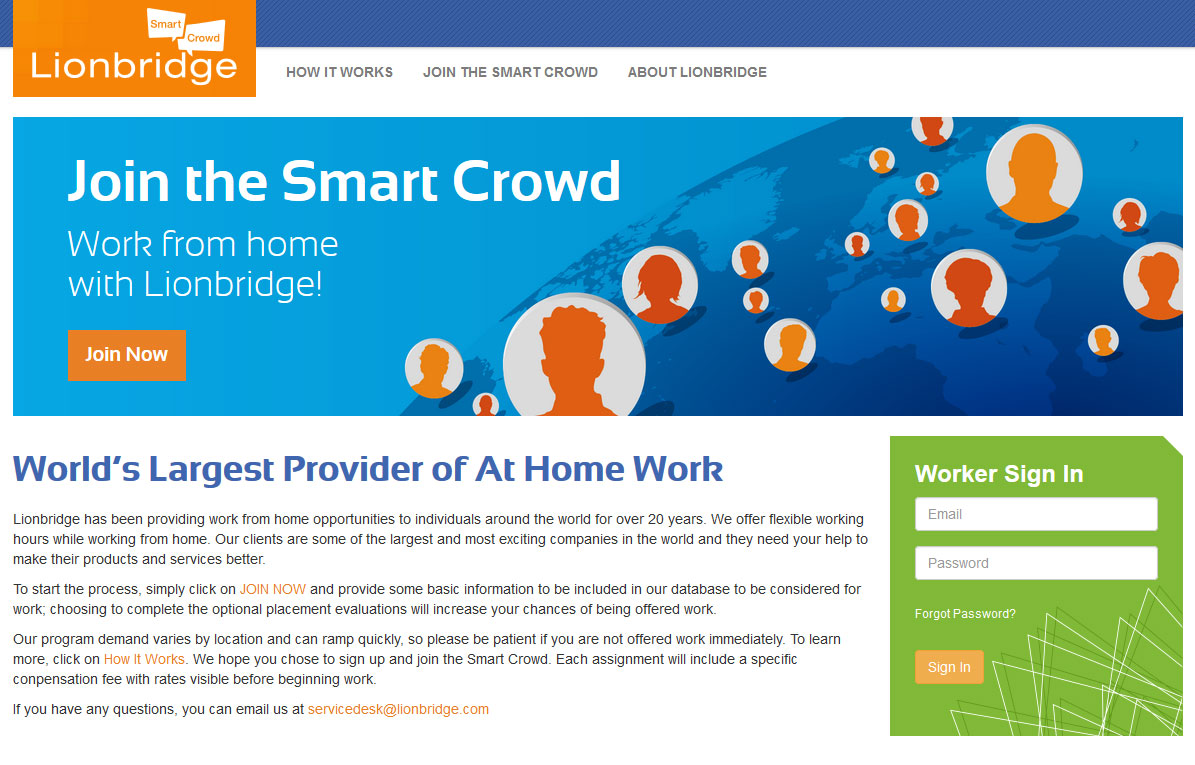 The Smart Crowd (Lionbridge) Homepage Screenshot