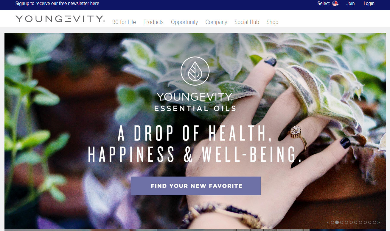 Screenshot of Youngevity Homepage