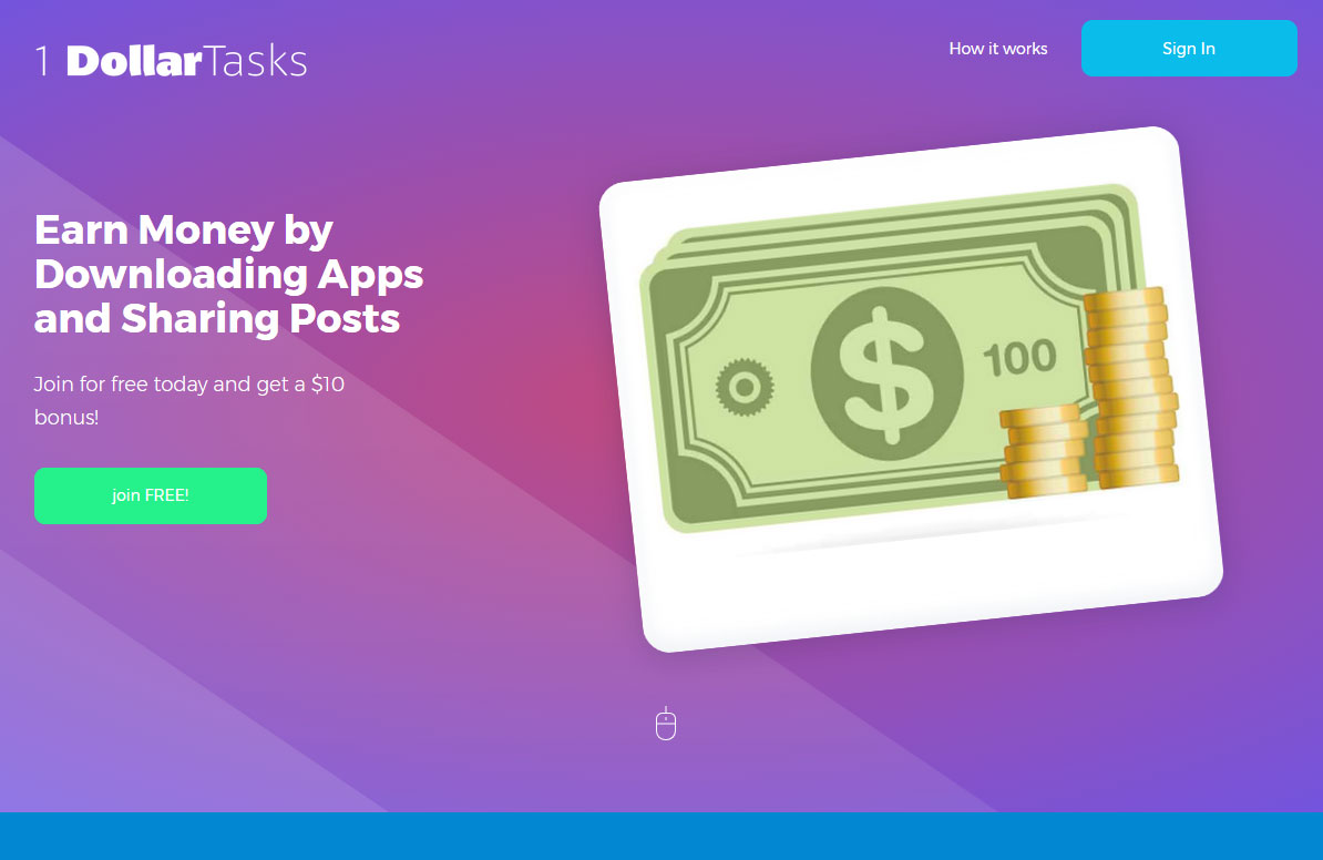 1 Dollar Tasks Homepage Screenshot