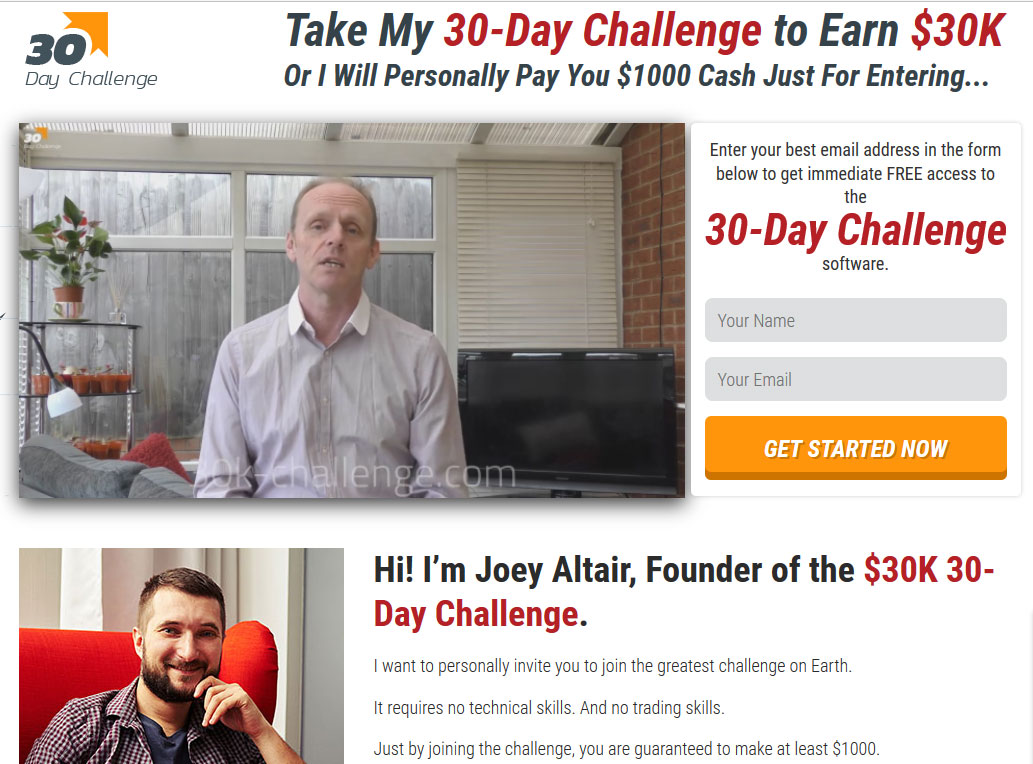 30 Day Challenge Homepage Screenshot