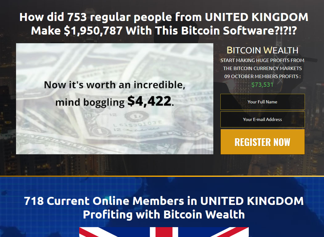 Bitcoin Wealth Homepage Screenshot
