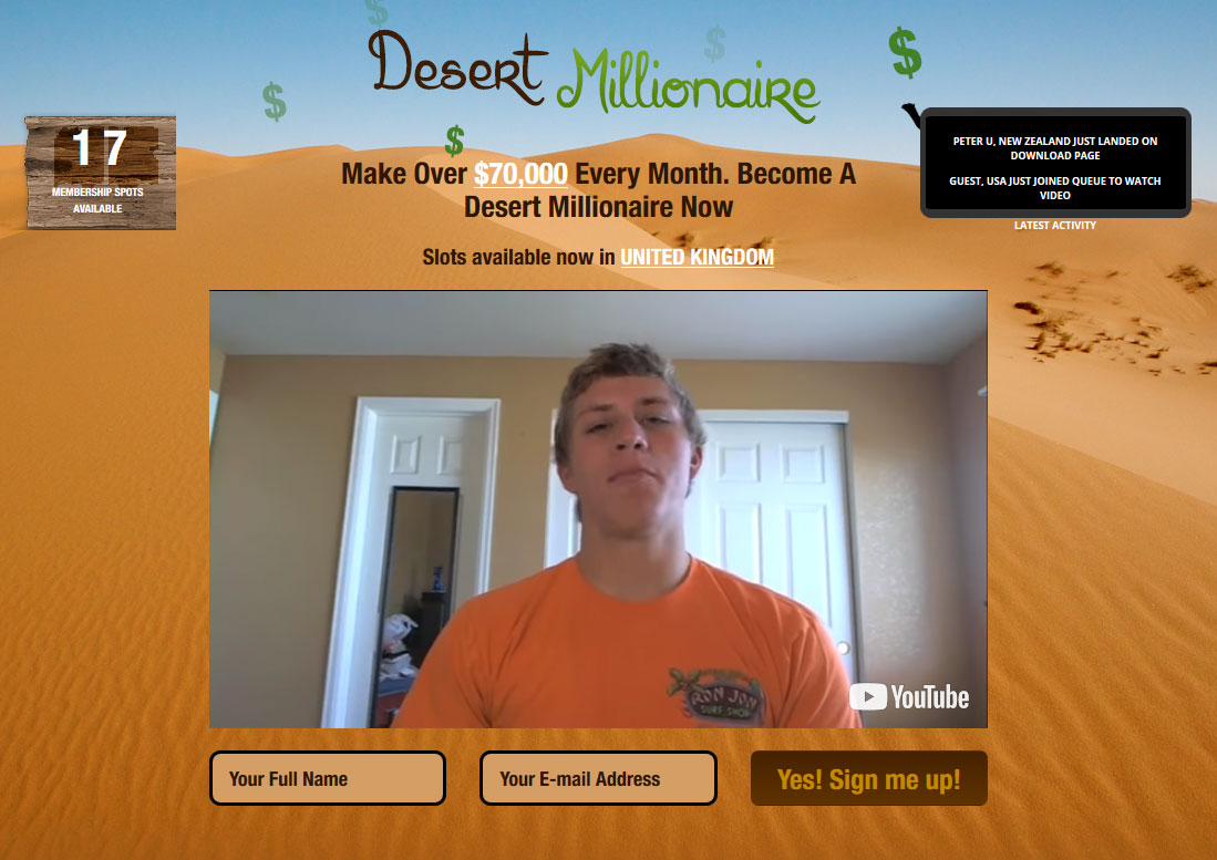Desert Millionaire Homepage Screenshot
