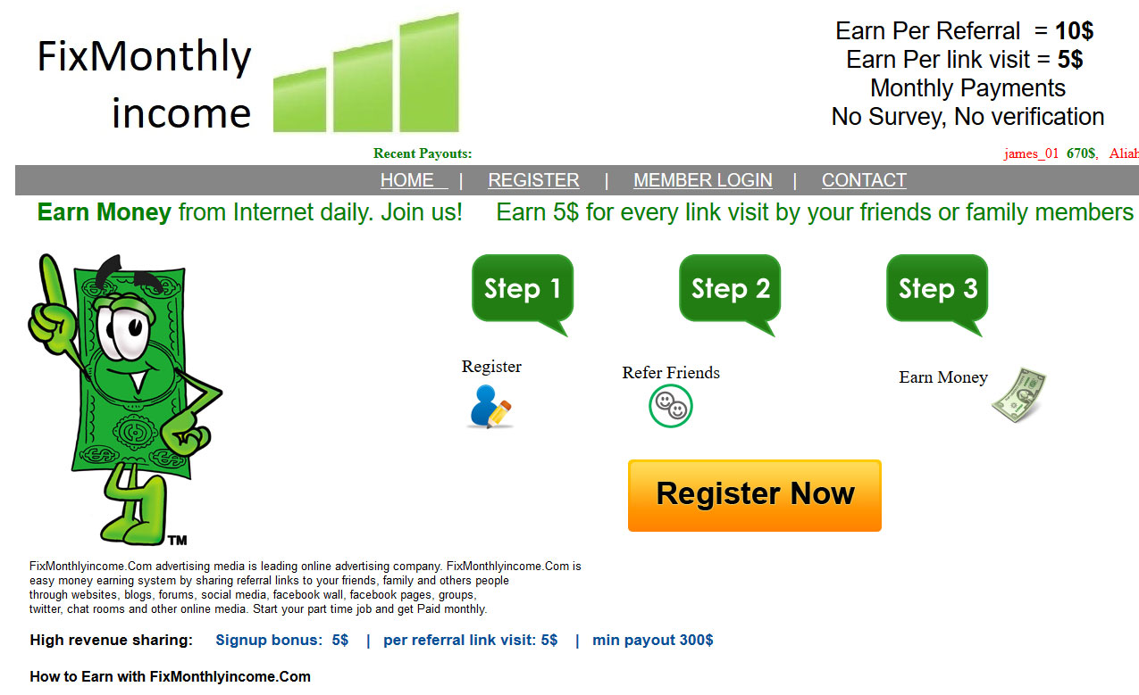 Fix Monthly Income Website Homepage