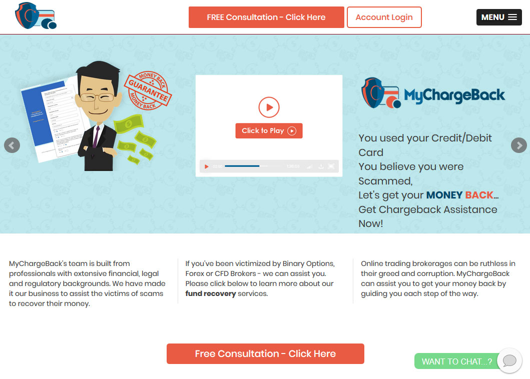 MyChargeBack.com Website Screenshot