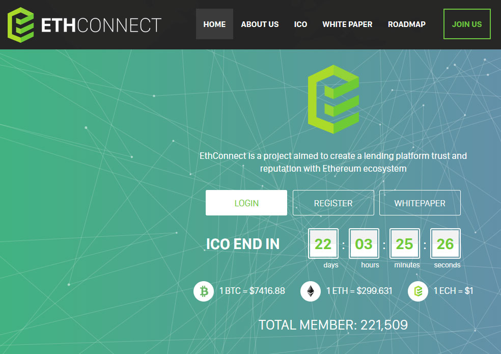 Screenshot of the Ethconnect website
