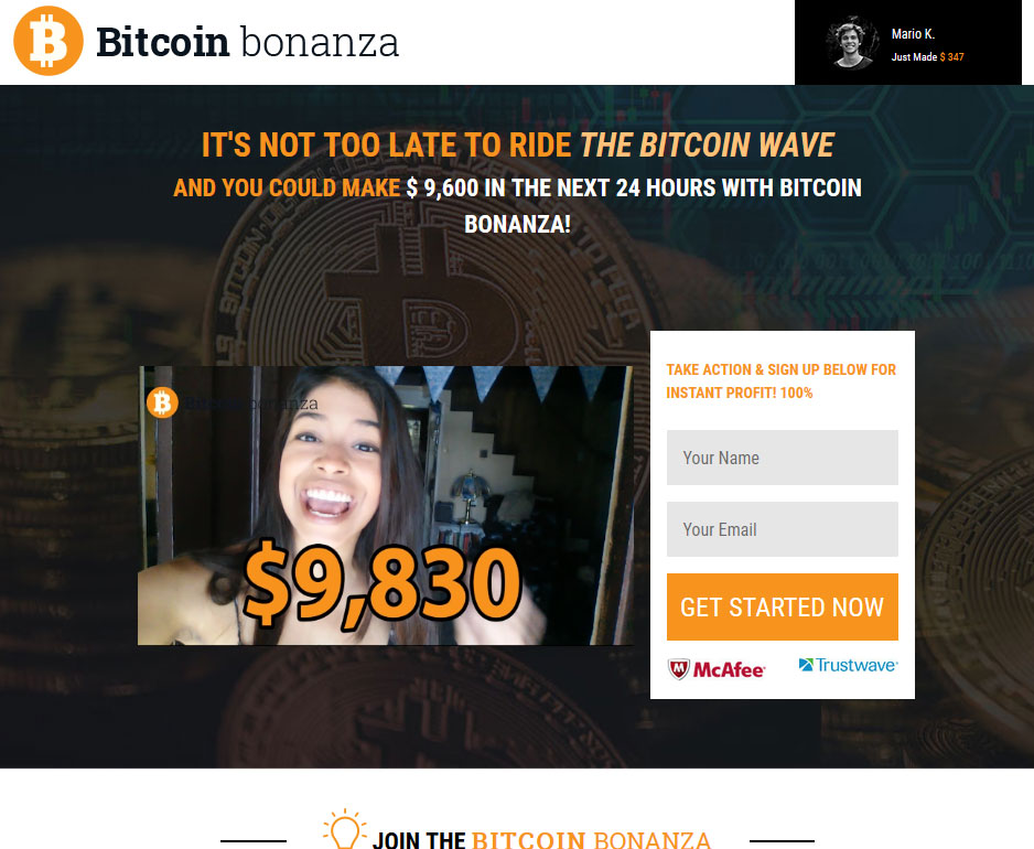 Bitcoin Bonanza System Website Screenshot