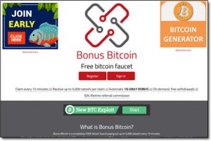 Bonus Bitcoin Faucet Website Screenshot