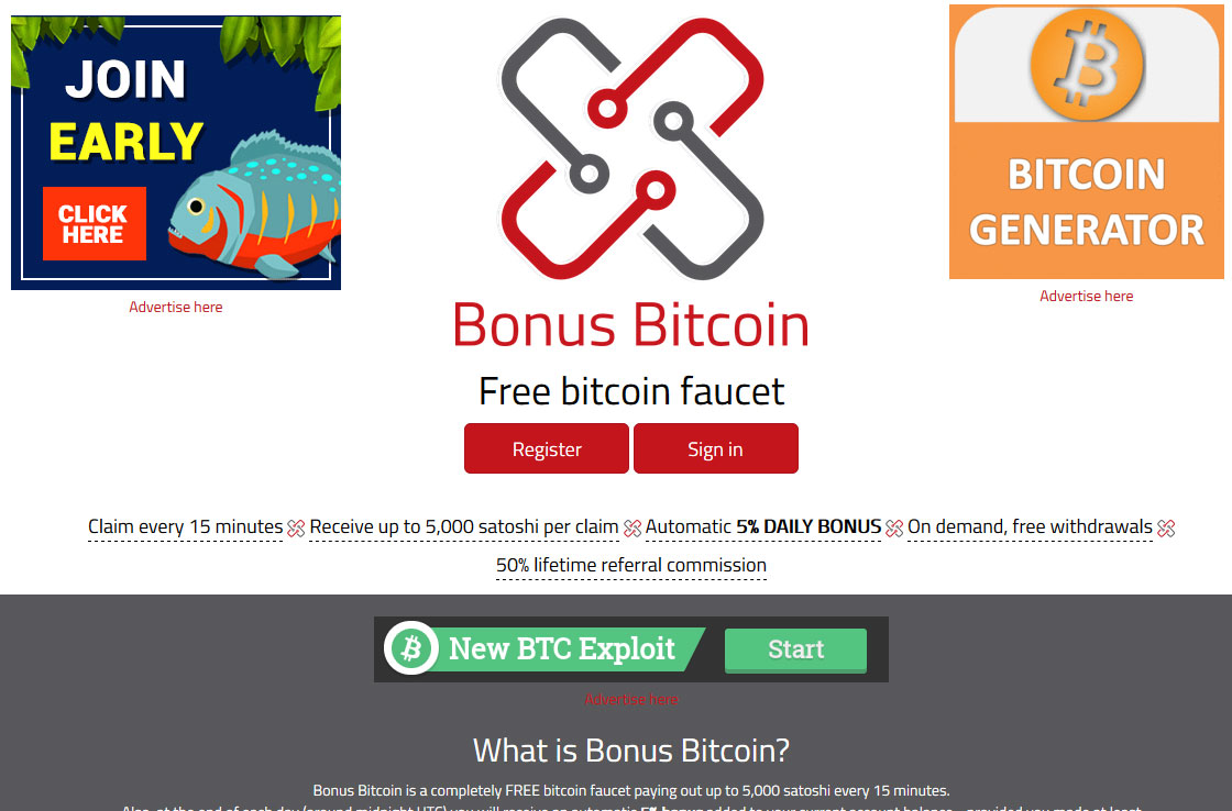 Bonus Bitcoin Faucet Website Screenshot