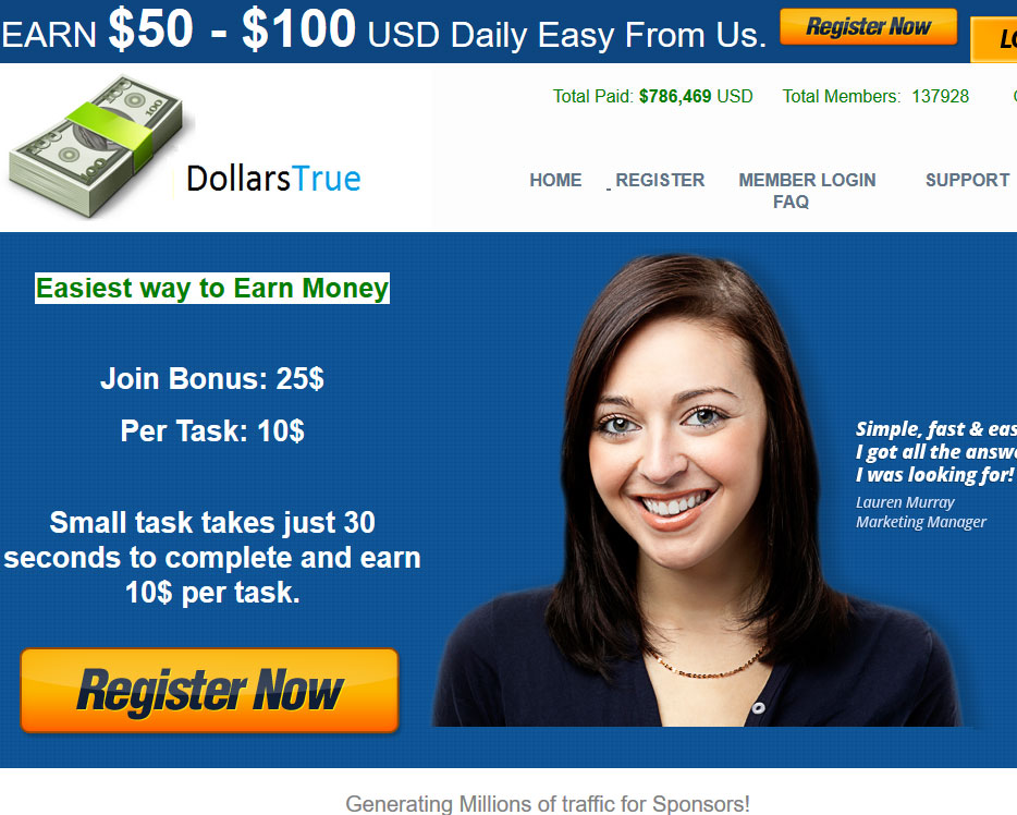 Dollars True Website Screenshot
