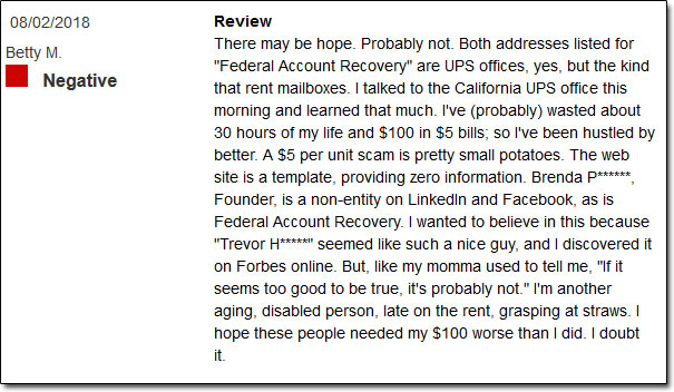 Federal Account Recovery Reviews