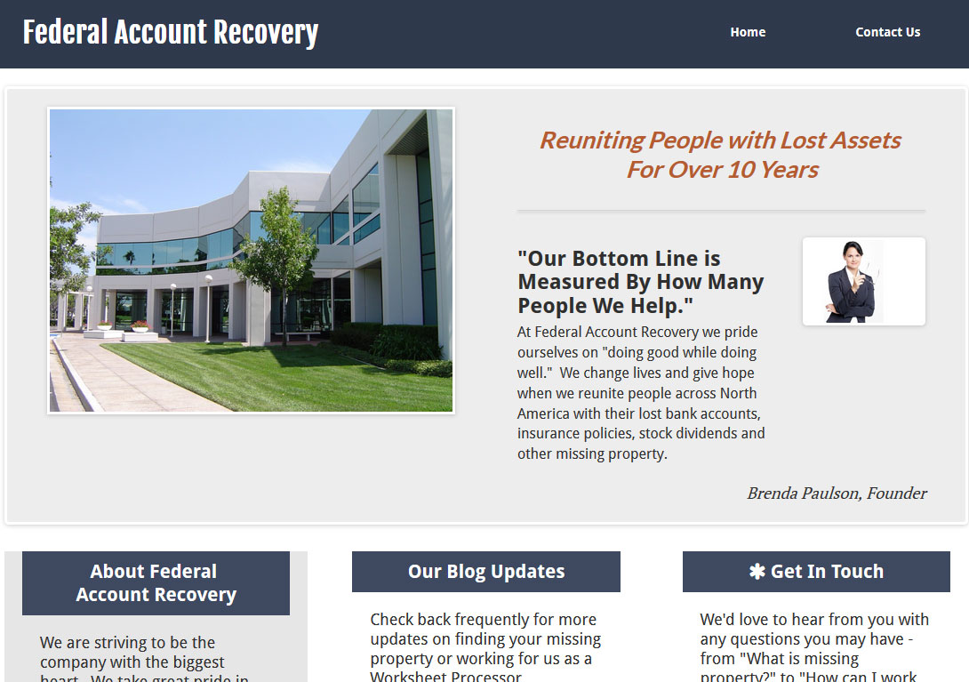 Federal Account Recovery Website Screenshot