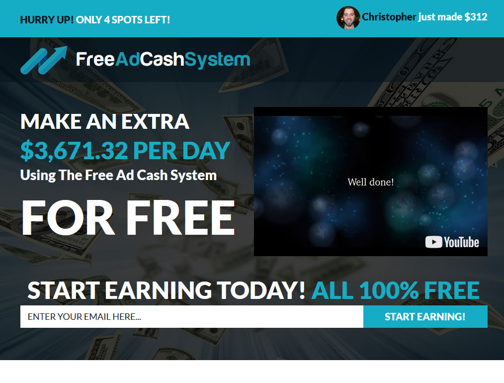 Free Ad Cash System Website Screenshot