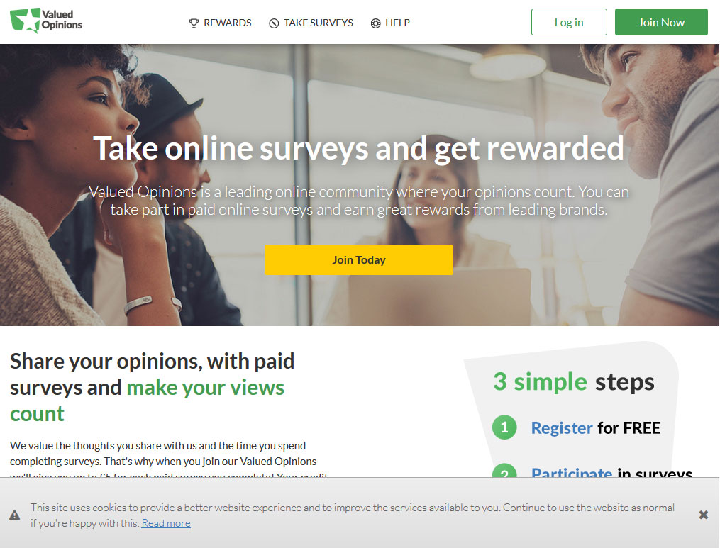 Valued Opinions Surveys Website Screenshot