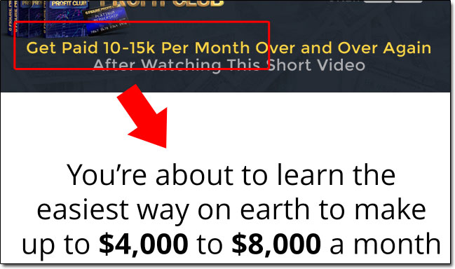 6 Figure Profit Club Website Income Claim