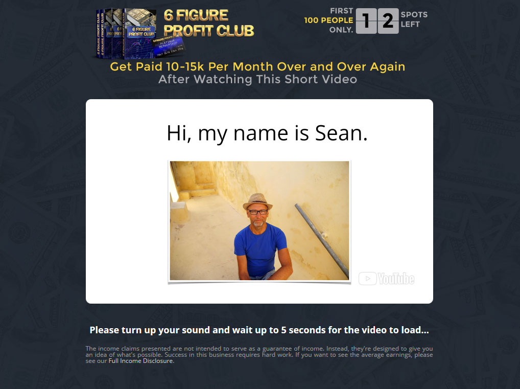 6 Figure Profit Club Website Screenshot