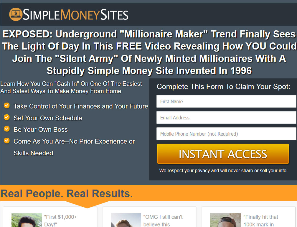 Simple Money Sites Website Screenshot