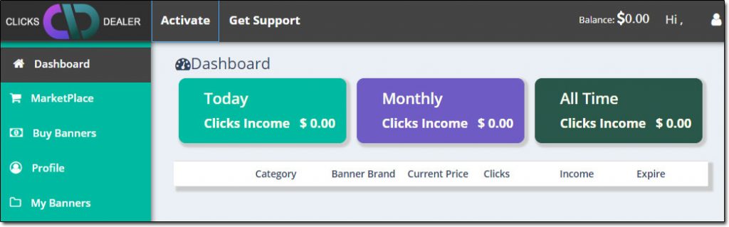 Clicks Dealer Dashboard Screenshot