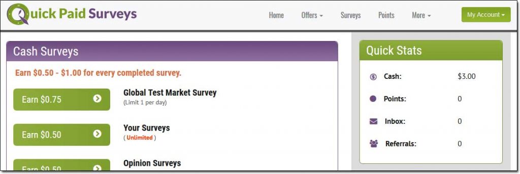 Quick Pay Survey Member Dashboard