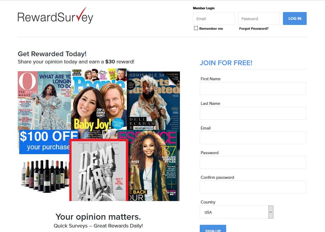 Reward Survey Website Screenshot