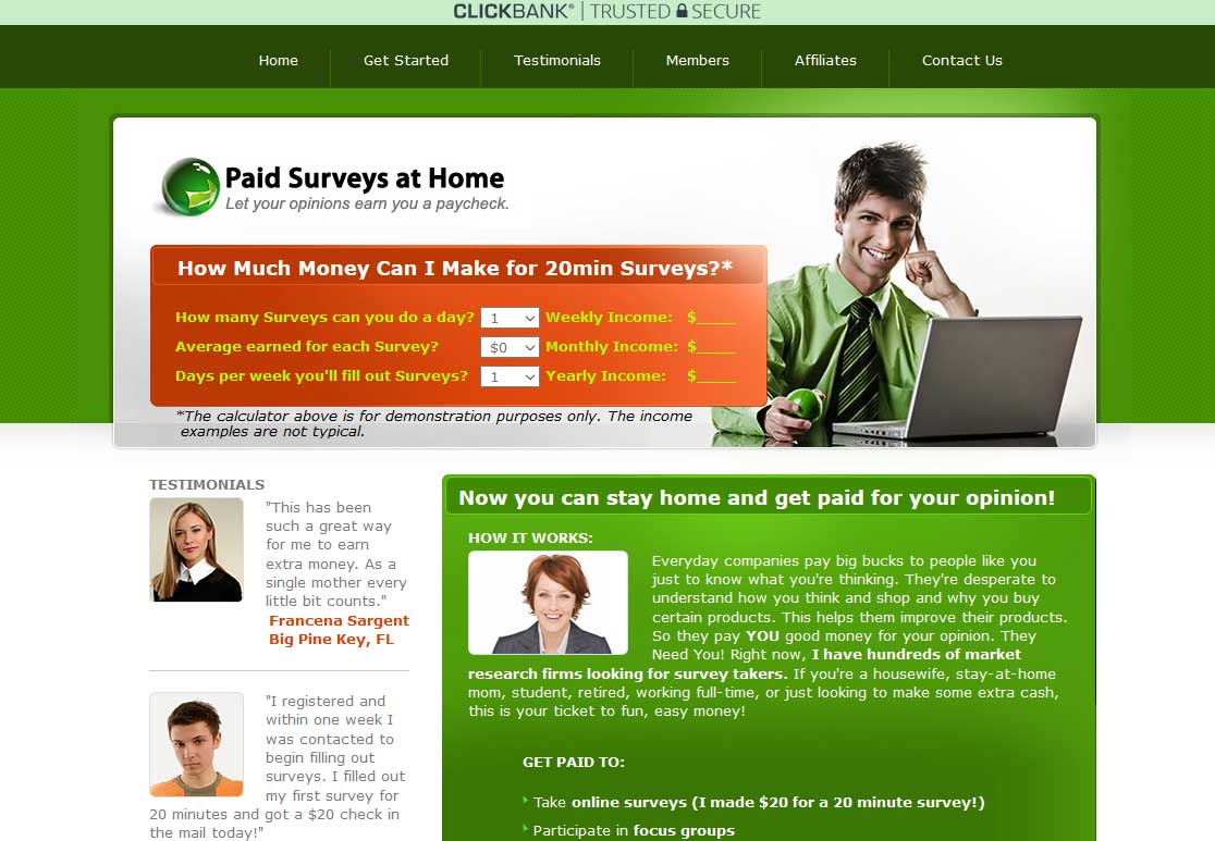 Paid Surveys At Home Website Screenshot