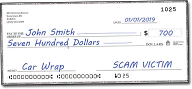 Car Wrap Cheque