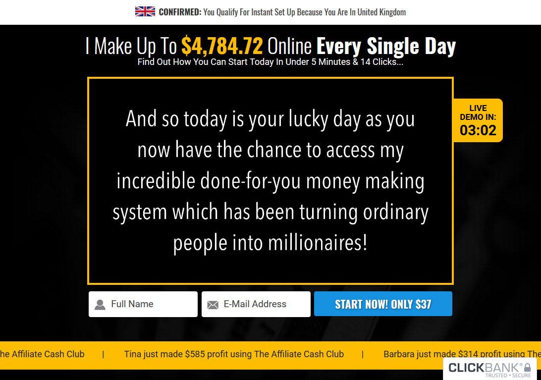 Affiliate Cash Club System Website Screenshot